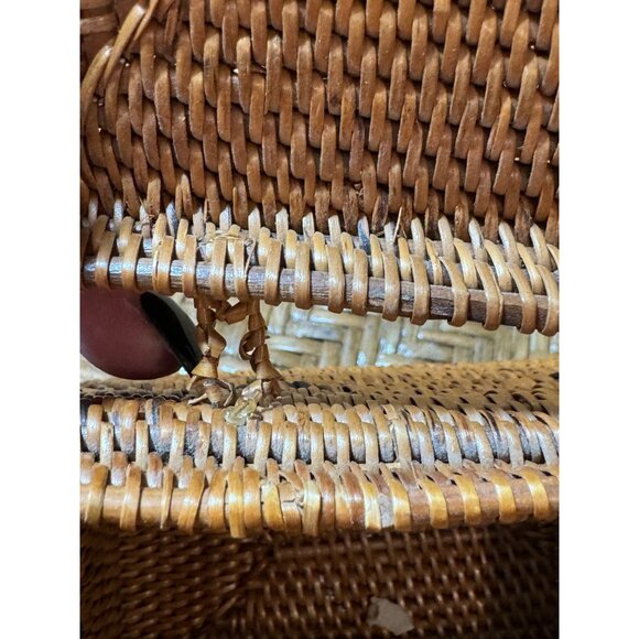 Vintage Rectangular Woven Rattan Basket With Lid & Black Accents - Picture 7 of 13